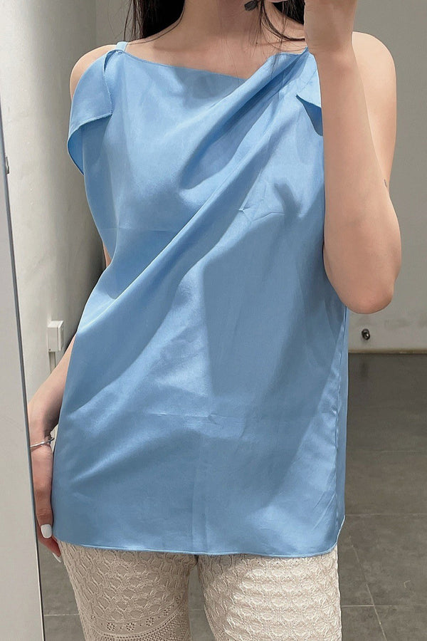 BASERANGE silk tulle top TORE-SV-SP22 MID-BLUE